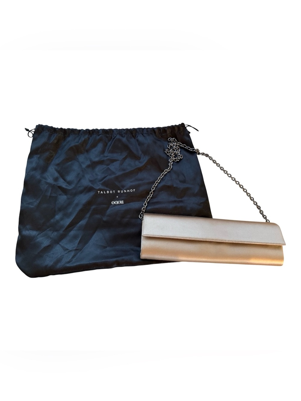 RARE Talbot Runhof x RODO Italy Champagne Satin Evening Clutch Bag